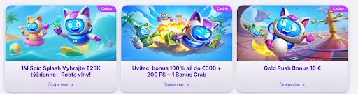 Robocat Casino welcome offer with mascot and treasure chest